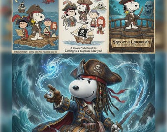 Póster de pared de la aventura en alta mar del Capitán Pirata Jack, Snoopy y Peanuts