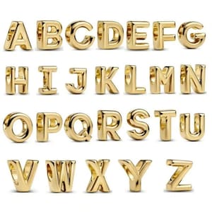 Ciondolo con perline a forma di lettera placcato oro / Ciondoli con perline iniziali personalizzati per braccialetti europei Pandora.