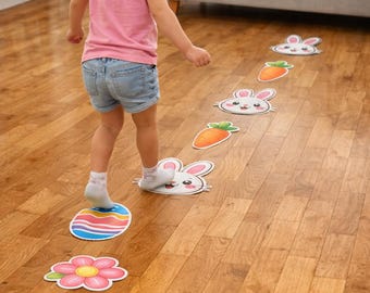 Easter Bunny Footprint Floor Game Printable Kids Activity Easter Movement Game for Preschool, Montessori Gross Motor Activity, Indoor Easter