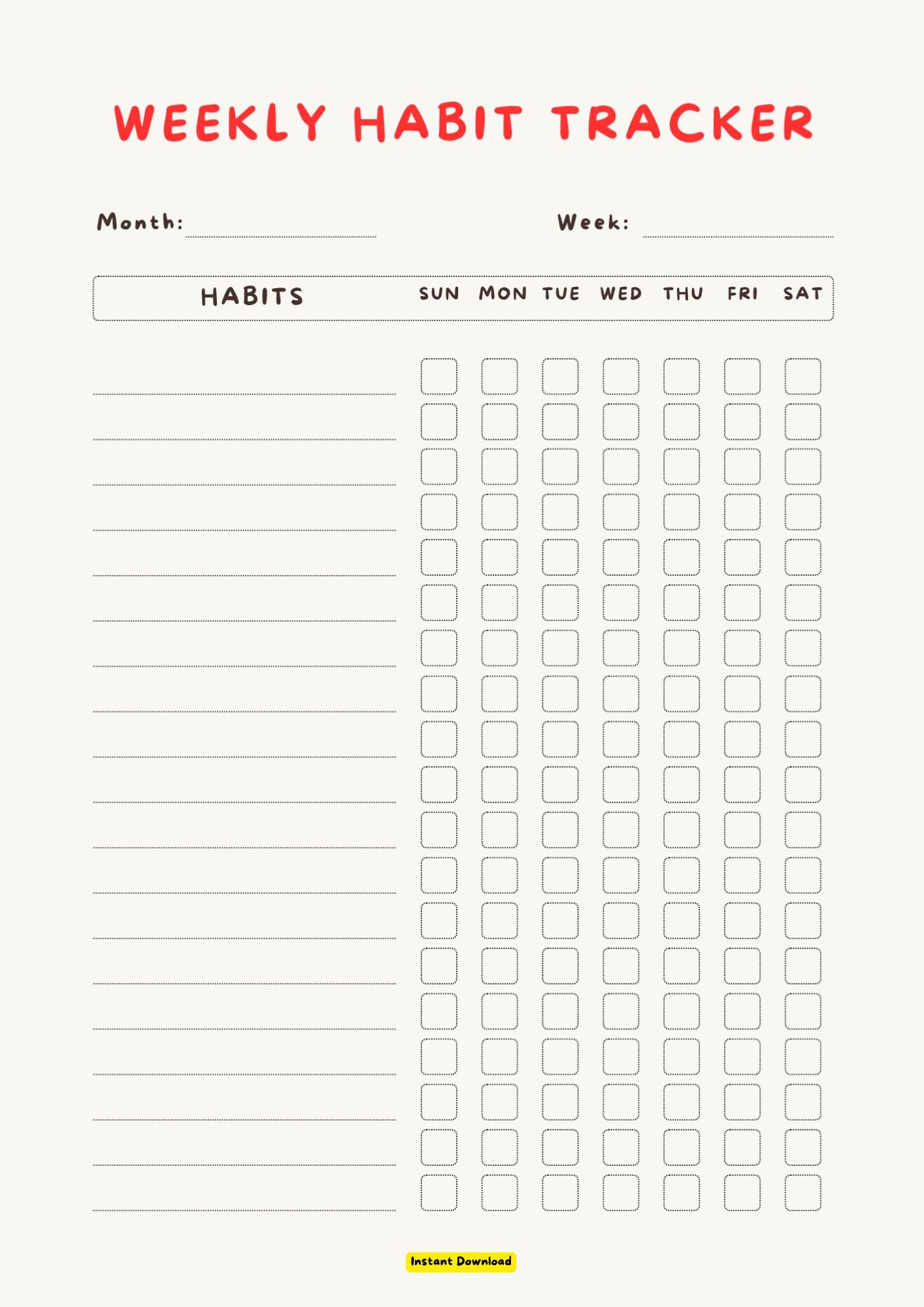 Weekly Habit Tracker Printable | Minimalist Planner, Self Care Routine ...