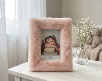 Marco de fotos de piel sintética mullida, marco de fotos rosa, regalo de decoración para la habitación Coquette