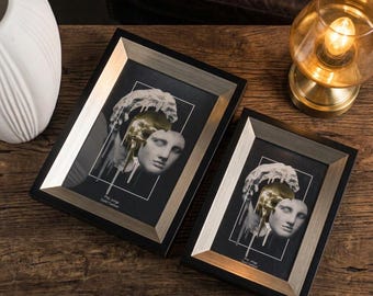 Marco de fotos de madera maciza bicolor, decoración moderna tipo caja de sombra