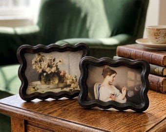 Dark Wavy Wood Picture Frame, Vintage Cottagecore Photo Display