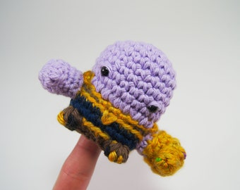 Crocheted Thanos Finger Puppet from the Avengers