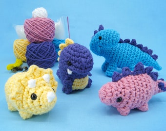 Beginner Crochet Kit Dinosaurs - Learn How To Crochet Kit - Easy Starter Crochet Kit - Amigurumi Kit - DIY Craft Kit Gift