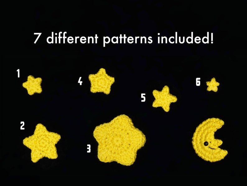 Crocheted Stars and Moon PDF and Video Crochet Pattern Tutorial Bundle Beginner Friendly Amigurumi Crocheting image 2