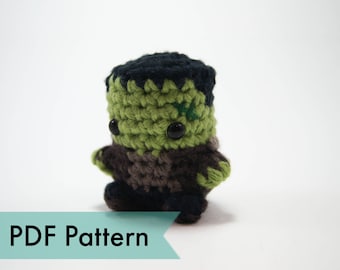 PDF Pattern for Crocheted Frankenstein's Monster Amigurumi Kawaii Keychain Miniature Doll "Pod People"