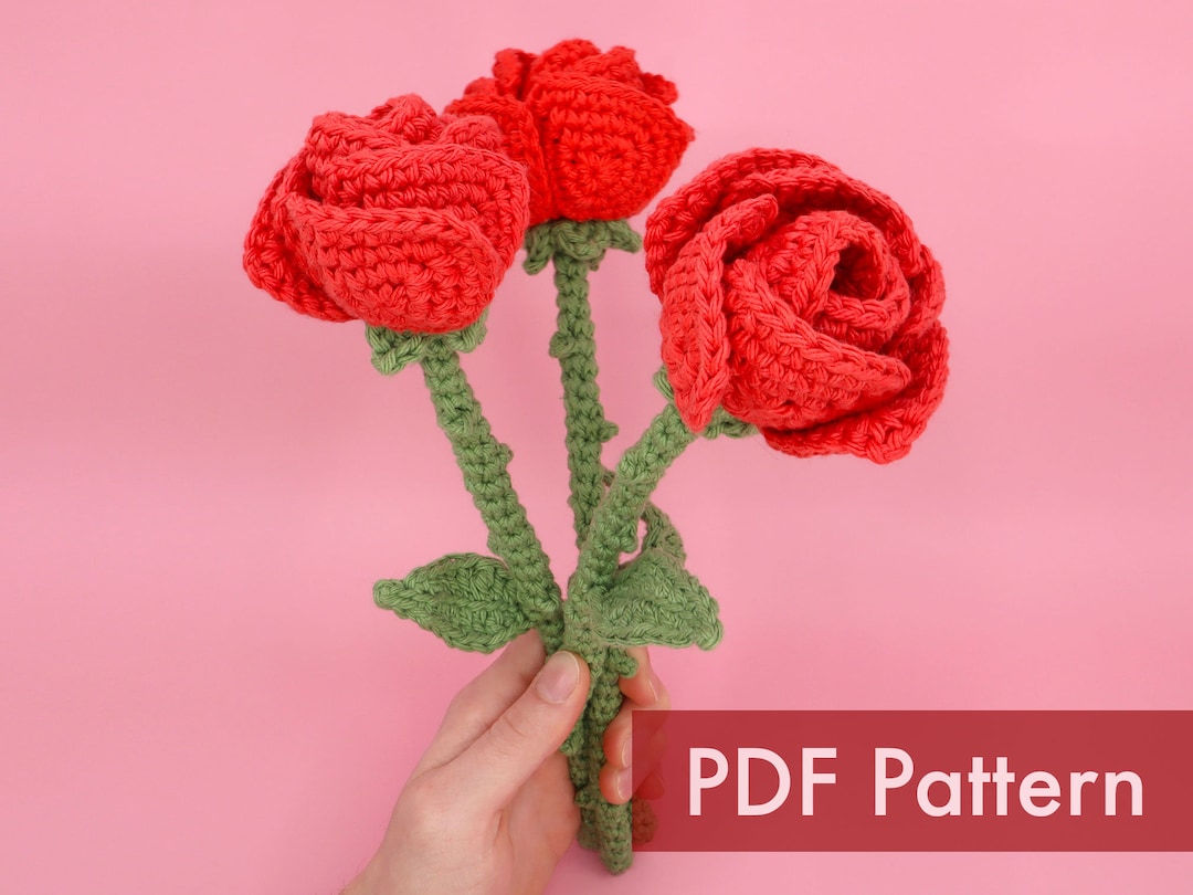 Crocheted Rose Flower PDF and Video Crochet Pattern Tutorial - Etsy