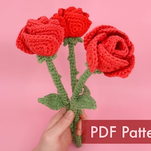 Crocheted Rose Flower PDF and Video Crochet Pattern Tutorial