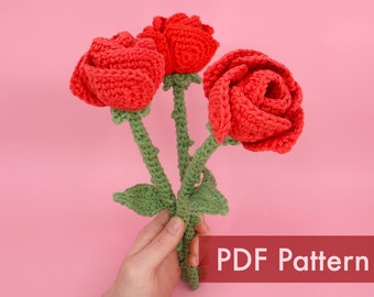 Crocheted Rose Flower PDF and Video Crochet Pattern Tutorial