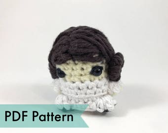 PDF Pattern for Crocheted Princess Leia from Star Wars Amigurumi Kawaii Keychain Miniature Doll Plush