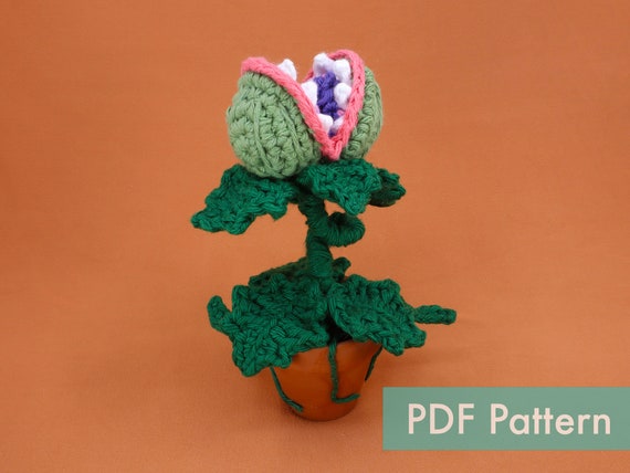 かぎ針編みの食虫植物（別名オードリー2）編みぐるみPDFパターン