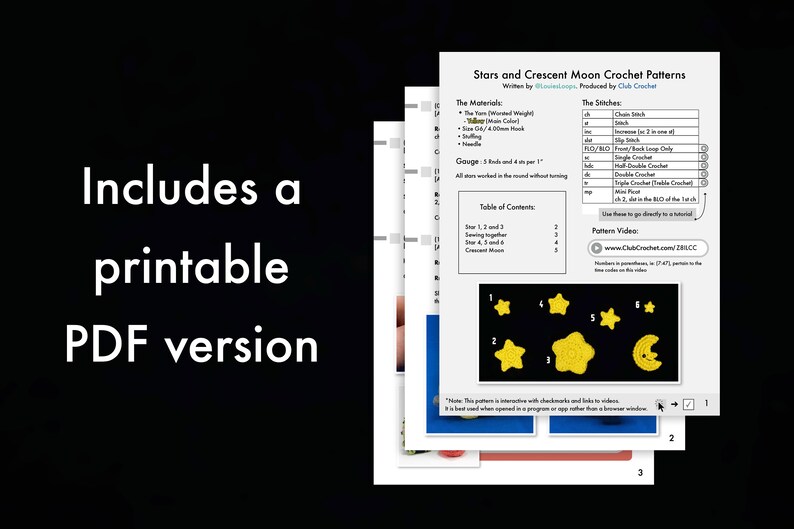 Crocheted Stars and Moon PDF and Video Crochet Pattern Tutorial Bundle Beginner Friendly Amigurumi Crocheting image 6