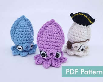 Crocheted Squid No Sew Amigurumi PDF Pattern - Crochet Pattern and Video Tutorial