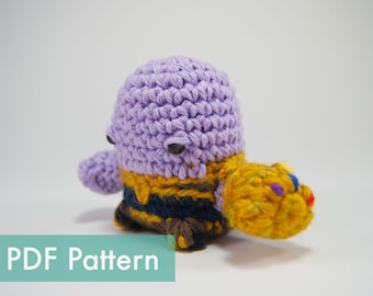 Patrón PDF para la marioneta de dedo amigurumi de Thanos de Los Vengadores