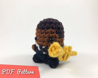 PDF Pattern for Crocheted Louis Armstrong Amigurumi Kawaii Keychain Miniature Doll Plush