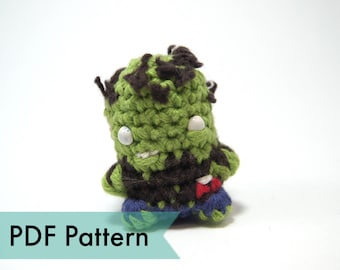 PDF Pattern for Crocheted Zombie Amigurumi Kawaii Keychain Miniature Doll "Pod People"