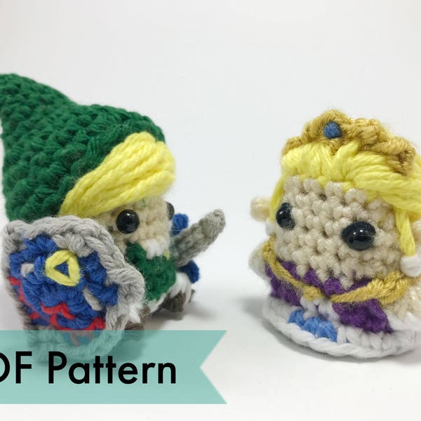 Link and Princess Zelda from Legend of Zelda Crocheted Amigurumi Finger Puppet PDF Pattern Bundle