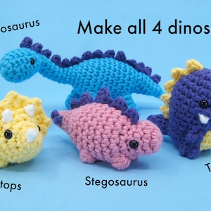 Beginner Crochet Kit Dinosaurs Learn How To Crochet Kit Easy Starter Crochet Kit Amigurumi Kit DIY Craft Kit Gift image 2