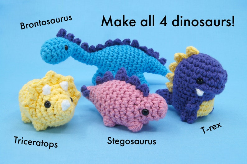 Beginner Crochet Kit Dinosaurs Learn How To Crochet Kit Easy Starter Crochet Kit Amigurumi Kit DIY Craft Kit Gift image 2