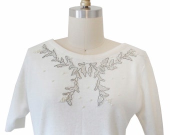 White Vintage Top With Embroidery And Beads