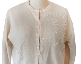 Ivory Vintage Beaded Sweater With Floral Detail