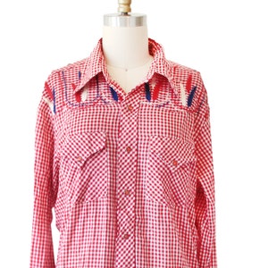 Vintage Eli Plains Red And White Check Embroidered Western Shirt