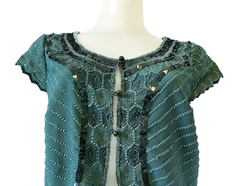 Vintage Green Beaded Top