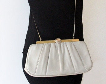 Judith Lieber Vintage Ivory Handbag With Gold Chain And Jewel Clasp