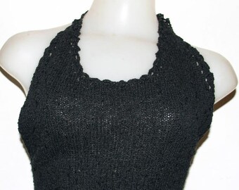 Black Vintage Crochet Halter Top