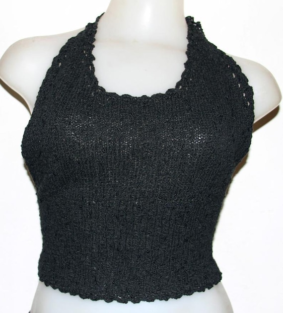 Black Vintage Crochet Halter Top
