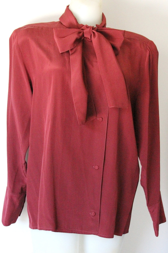 Vintage Red Tie Blouse With Shoulder Pads - image 1