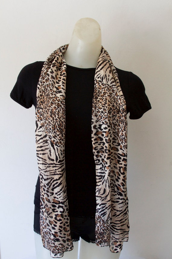 Leopard and Zebra Animal Print Vintage Scarf - image 2