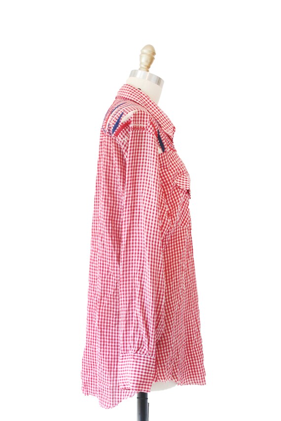 Vintage Eli Plains Red And White Check Embroidere… - image 4