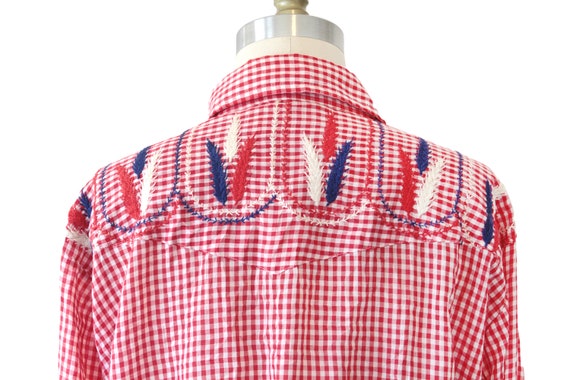 Vintage Eli Plains Red And White Check Embroidere… - image 6