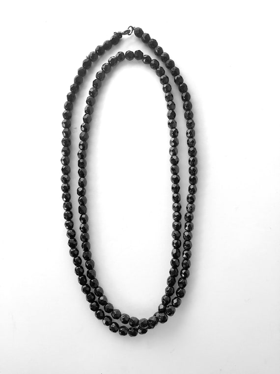 Vintage Black Bead Long Necklace - image 2