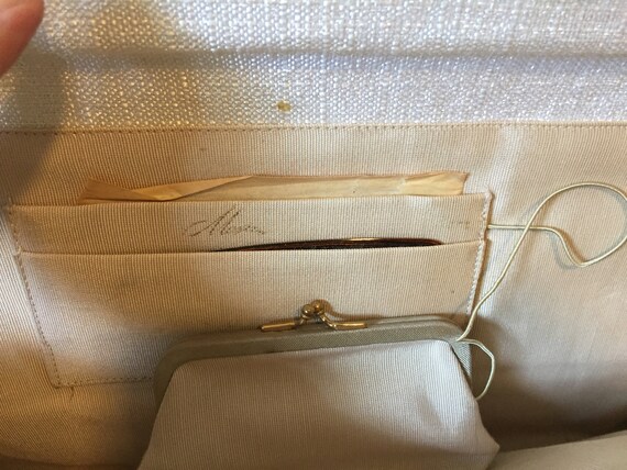 Vintage Silver Fabric Clutch Handbag - image 6