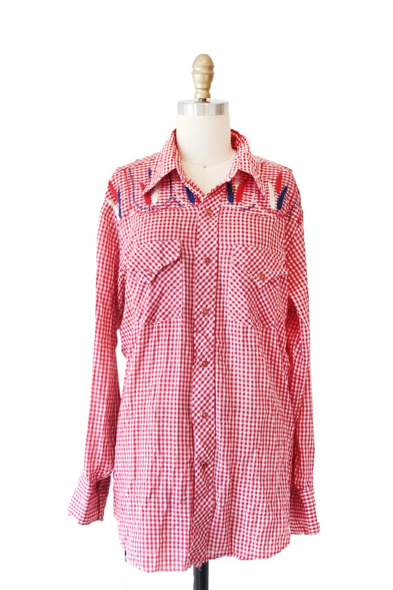 Vintage Red And White Check Embroidered Western Sh