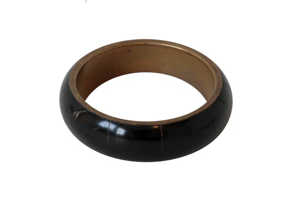 Vintage Black And Gold Bangle Bracelet - image 1