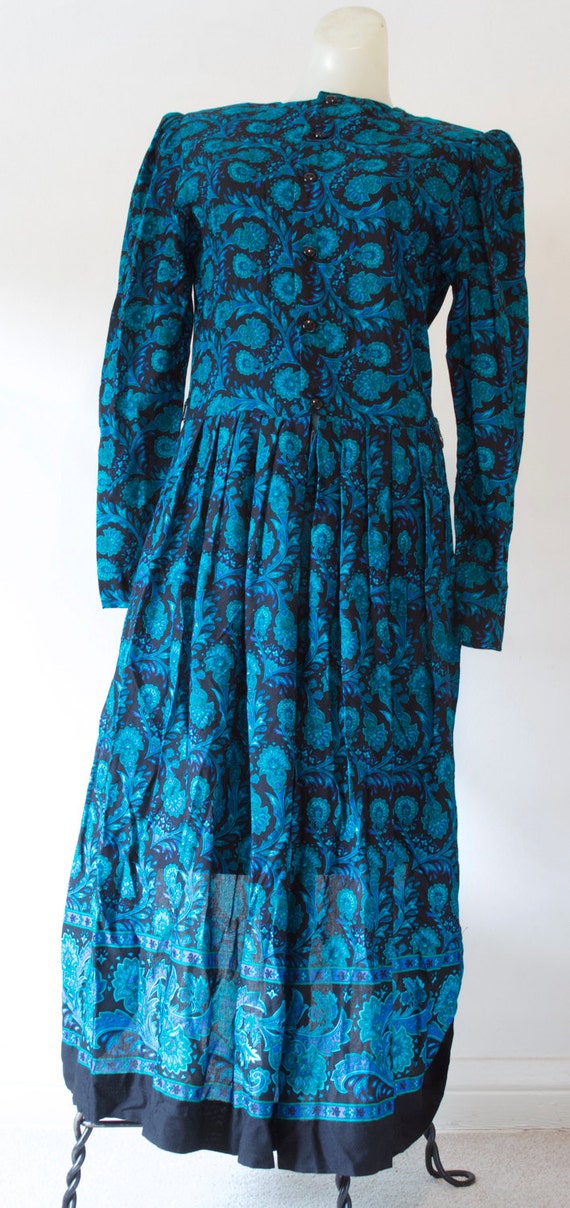 Lanz Vintage Blue Floral Midi Dress