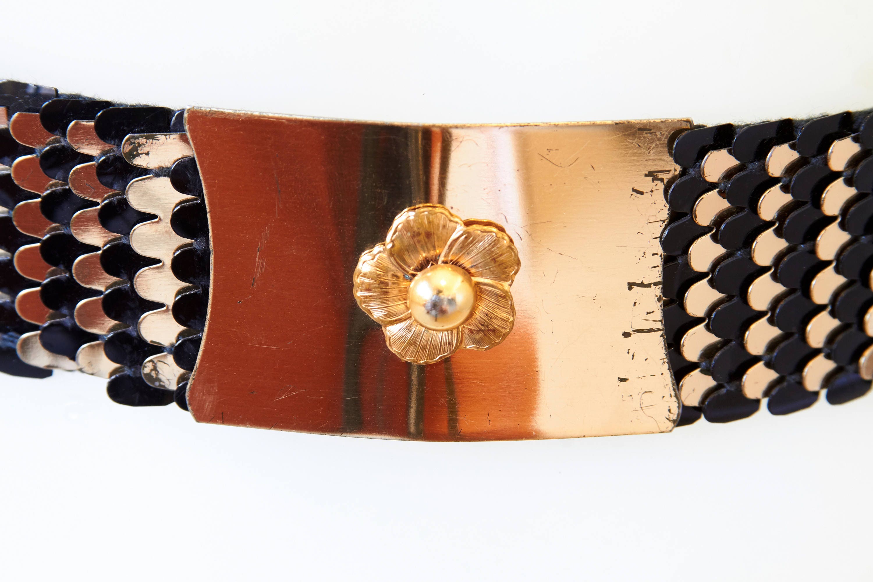 VINTAGE 5” wide brown black textured snake print belt M GOLD buckle Fossil Vintage Faux Snakeskin Belt With Gold & Enamel Buckle  main image 4