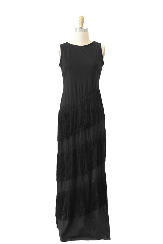 Vintage Black Long Dress With Fringe