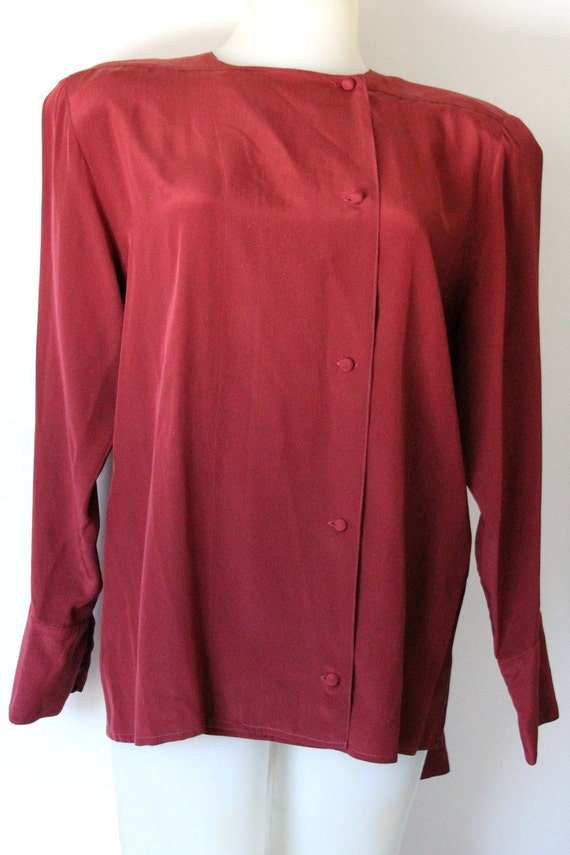 Vintage Red Tie Blouse With Shoulder Pads - image 2