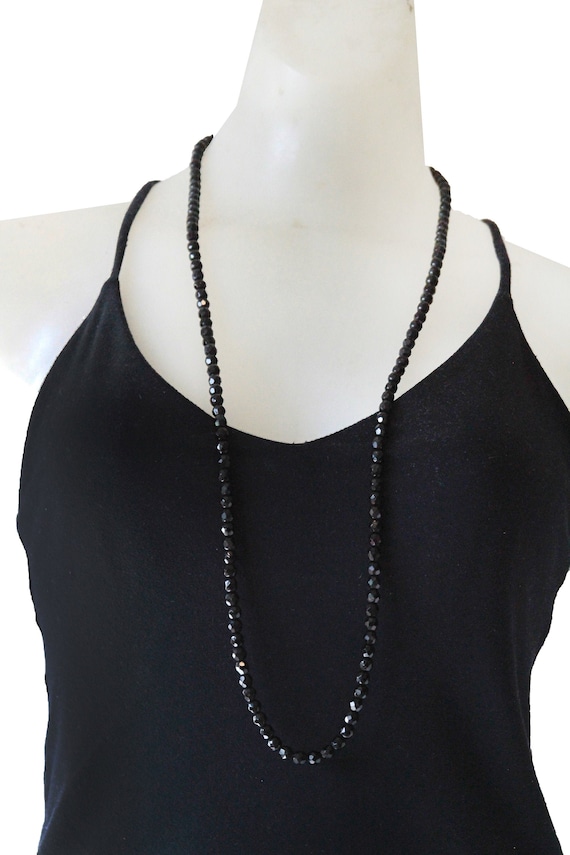 Vintage Black Bead Long Necklace - image 1