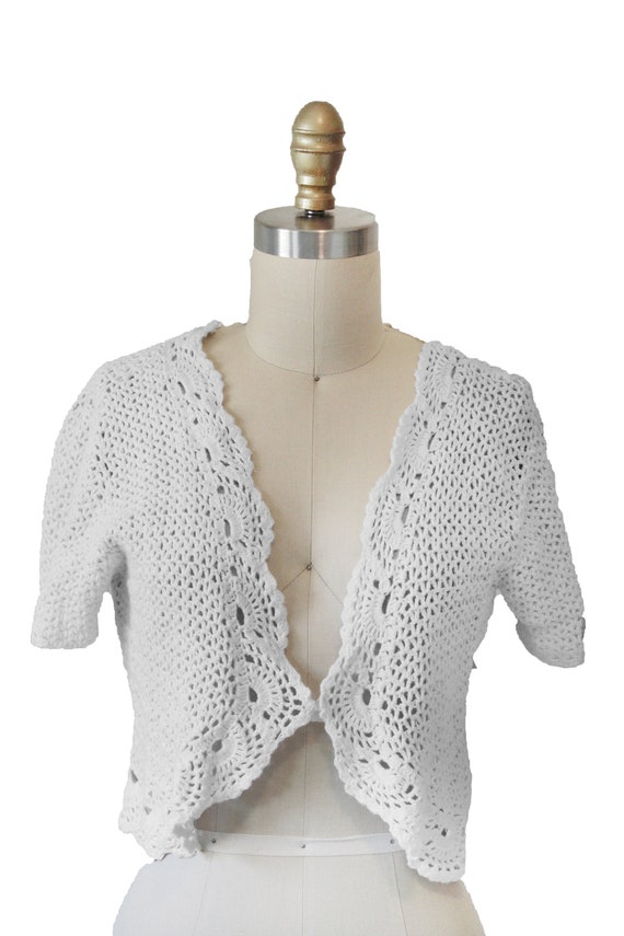 Vintage R & K White Crochet Sweater - image 1