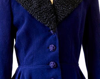 Vintage Midnight Blue Suit With Fur Collar and Details