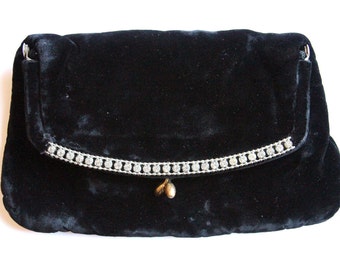 Vintage Black Evening Bag Handbags By G.D.K. Clutch With Rhinestone Detail