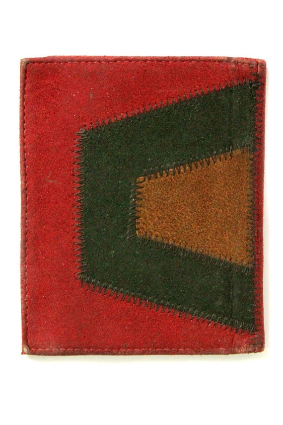 Green Red And Brown Vintage Suede Patchwork Wallet