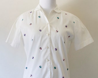 Vintage White Shirt with Embroidered