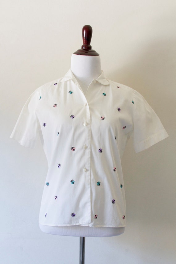 Vintage White Shirt with Embroidered